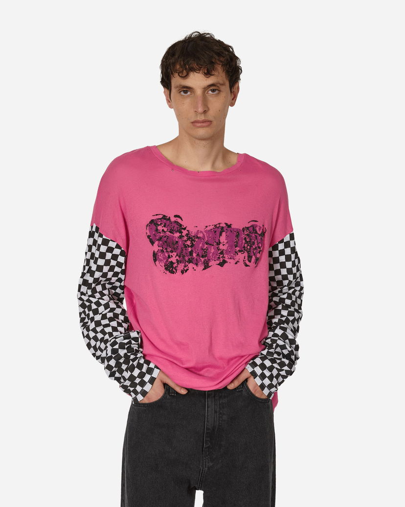 T-shirt ERL Checkered Sleeve Graphic Longsleeve T-Shirt Lyserød | ERL08T018 1