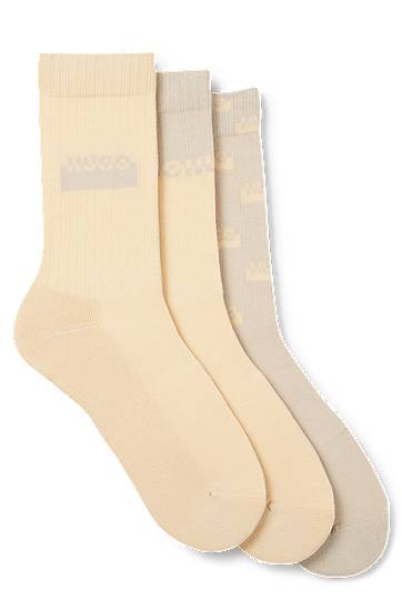 Sokker BOSS Three-Pack of Short Socks with Split Logos Beige | 50543174, 0