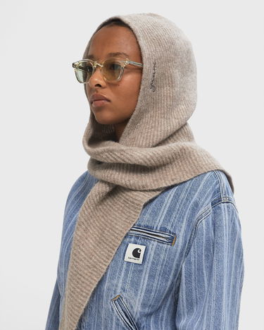 Beanie GANNI Wool Ribbed Knit Balaclava with Tie Beige | A5983-859, 1