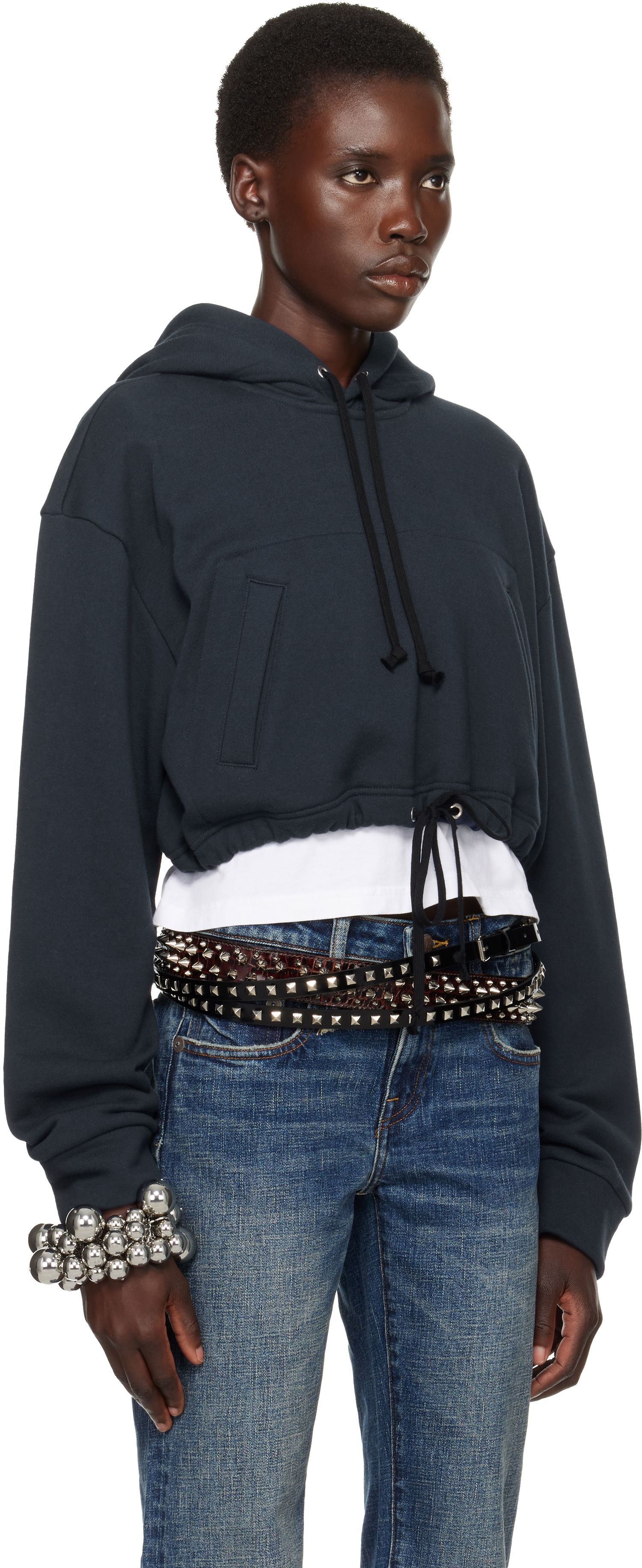 Sweatshirt Comme des Garçons Comme des Garçons Girl Cotton Back Pile Cropped Hoodie Mørkeblå | NO-T016-051-1, 1