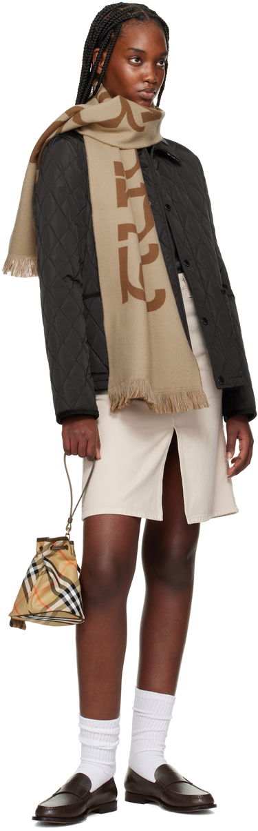 Tørklæde Burberry Burberry Logo Wool Scarf Beige | 8104500, 2