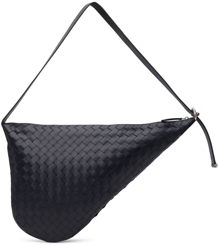 Skuldertaske Bottega Veneta Bottega Veneta Virgule Intrecciato Leather Shoulder Bag Mørkeblå | 743574V2HL1