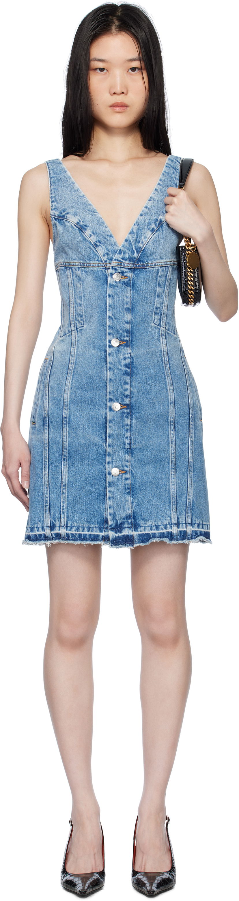 Kjole Stella McCartney Stella McCartney Vintage Wash Denim Minidress Blå | 6D03553SQH05