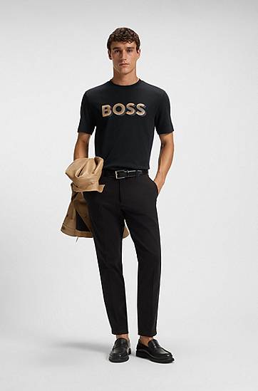 T-shirt BOSS Mercerised-cotton T-shirt with logo artwork Sort | 50551902, 1