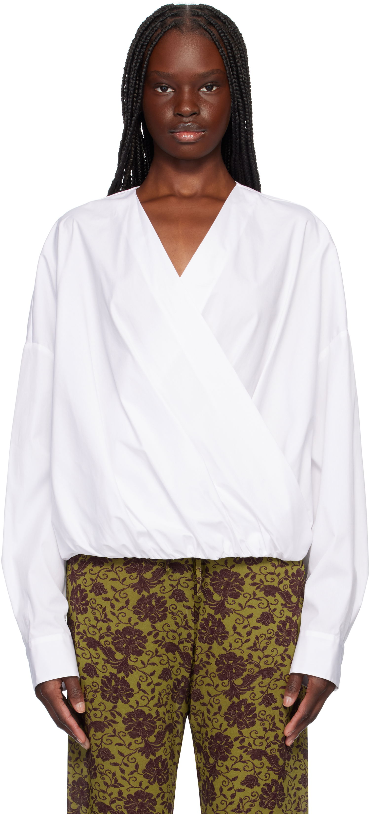 Skjorte Dries Van Noten Dries Van Noten Twisted V-Neck Blouse Hvid | 251-010715-1466, 0
