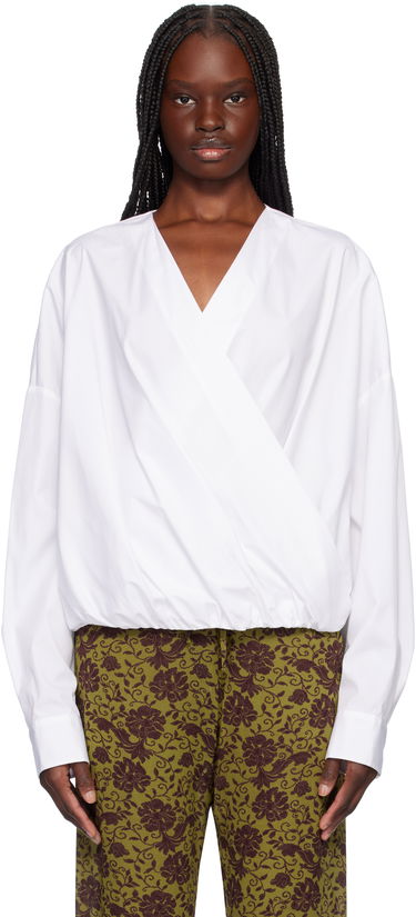 Skjorte Dries Van Noten Dries Van Noten Twisted V-Neck Blouse Hvid | 251-010715-1466, 0