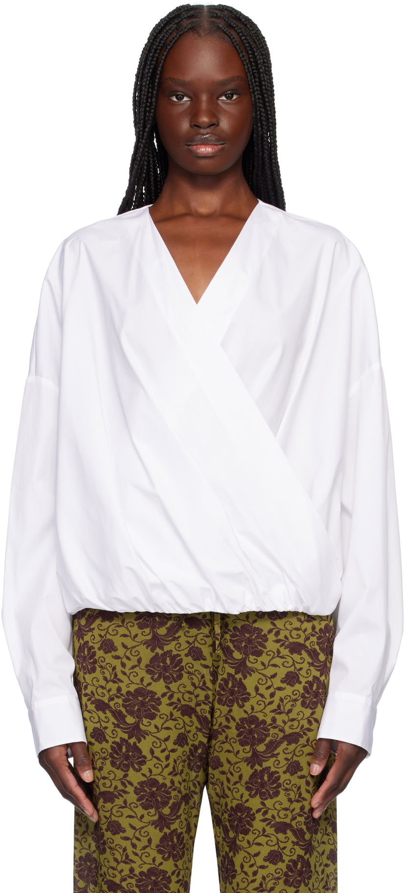 Skjorte Dries Van Noten Dries Van Noten Twisted V-Neck Blouse Hvid | 251-010715-1466