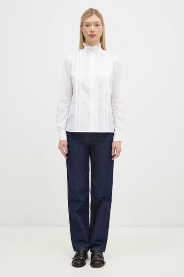 Skjorte MAISON KITSUNÉ Maison Kitsuné Craft Embroidery Stand Collar Shirt Hvid | NW00414WC5010, 4