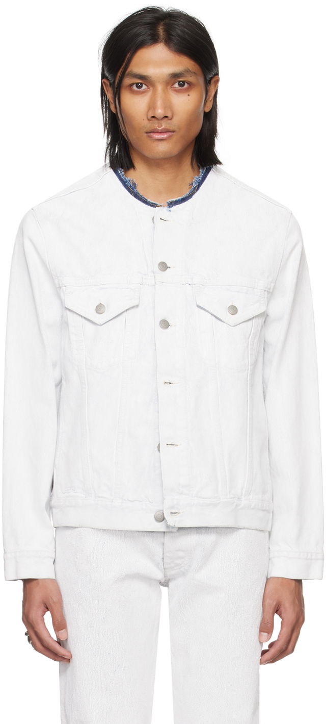 Jakke Maison Margiela Collarless Denim Jacket Hvid | SI1AM0007 S30561