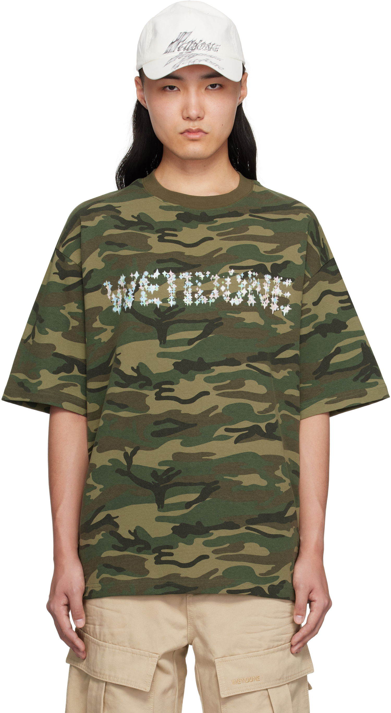 T-shirt We11done We11done Camo Sparkle Logo T-Shirt Grøn | WD-TT0-25-741-U-MX, 0