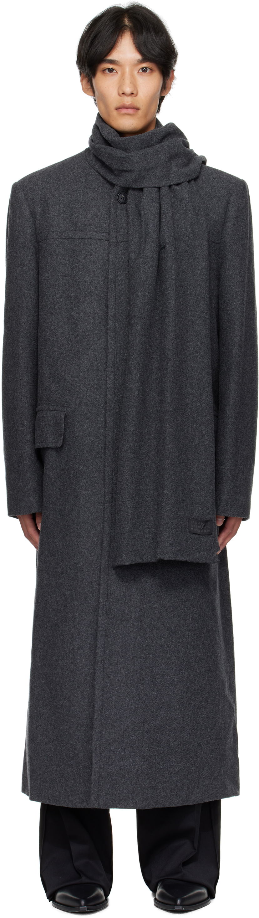 Frakker Maison Margiela Long Felted Coat with Draped Scarf Grå | SH0AA0012 M35473