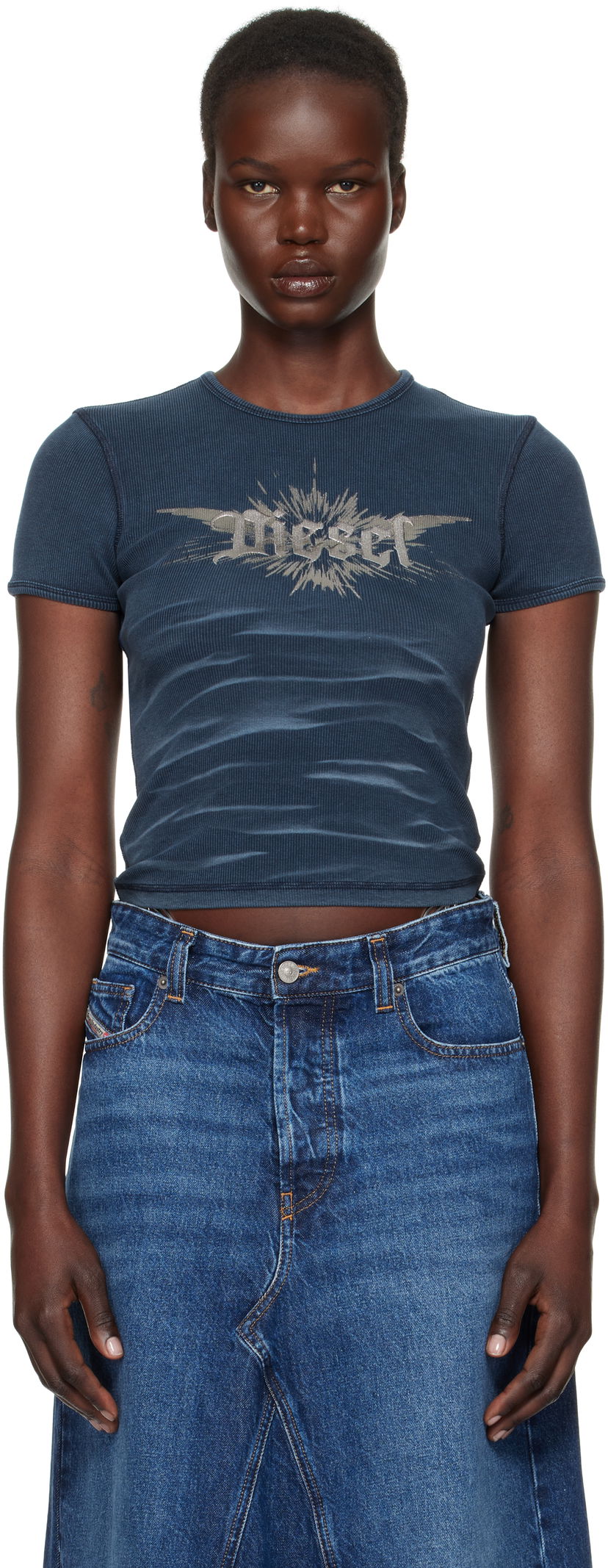 Crop top Diesel Ribbed Graphic Crop T-Shirt Blå | A14231 0WFBM