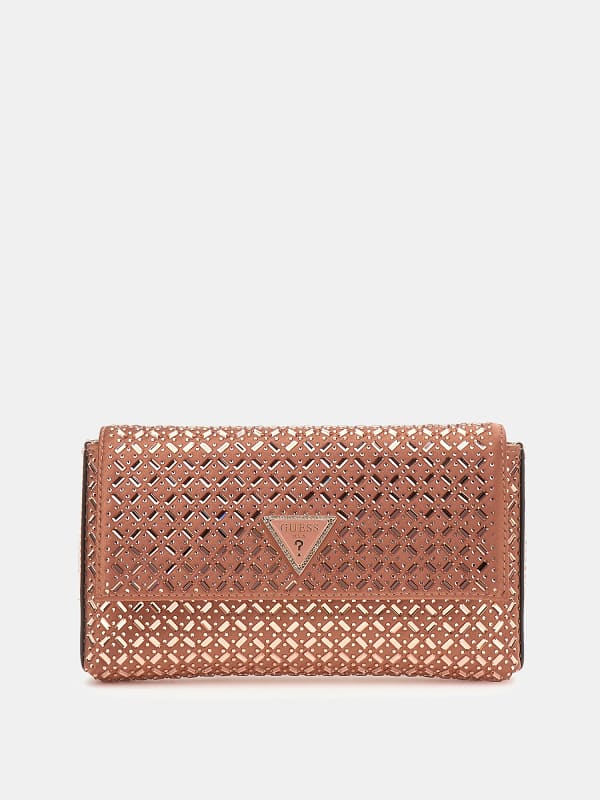 Håndtaske GUESS Zalina Satin Rhinestone Clutch Lyserød | HWXG9350700