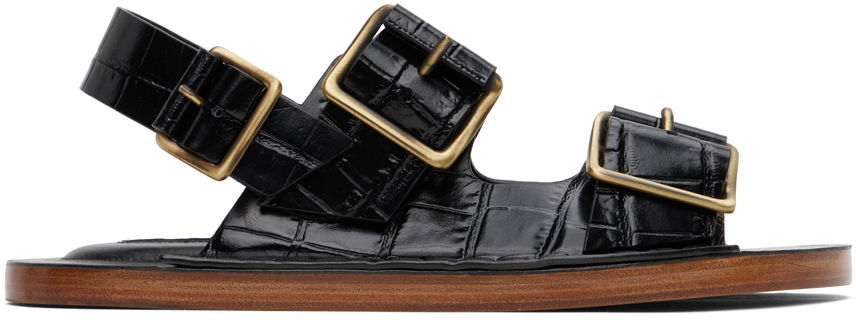 Sneakers og sko Jil Sander Jil Sander Croc-Embossed Leather Slingback Sandals Sort | J15WP0053_P4392, 0