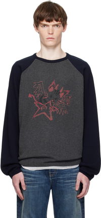 We11done Printed Raglan Knit Pullover Sweater