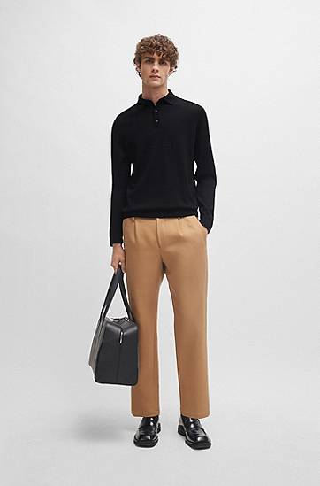 Polo skjorte BOSS Long-Sleeved Virgin Wool Polo Sweater Sort | 50476355, 1