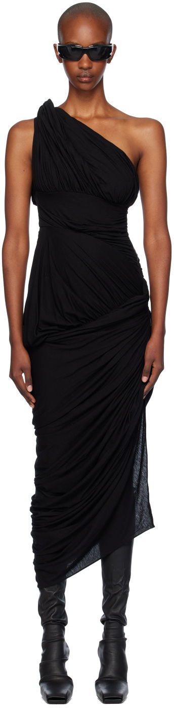 Kjole Rick Owens Rick Owens Lido Draped One-Shoulder Midi Dress Sort | RP02D3562 JWS