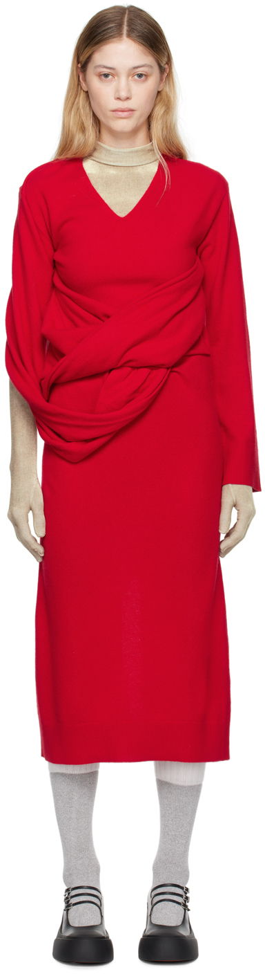 Kjole JW Anderson Red Front Drape Maxi Dress Rød | KW1219-YN0264