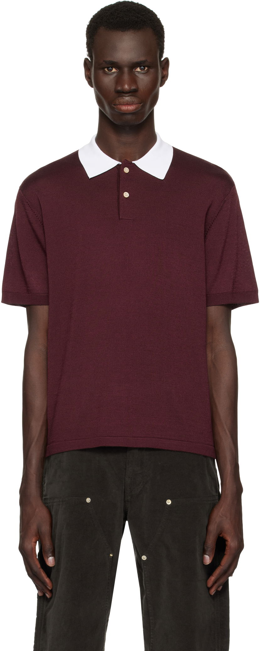 Polo skjorte Wales Bonner Wales Bonner Sun Polo Bourgogne | US25KN20-KN01-350 RAYON / MERINO