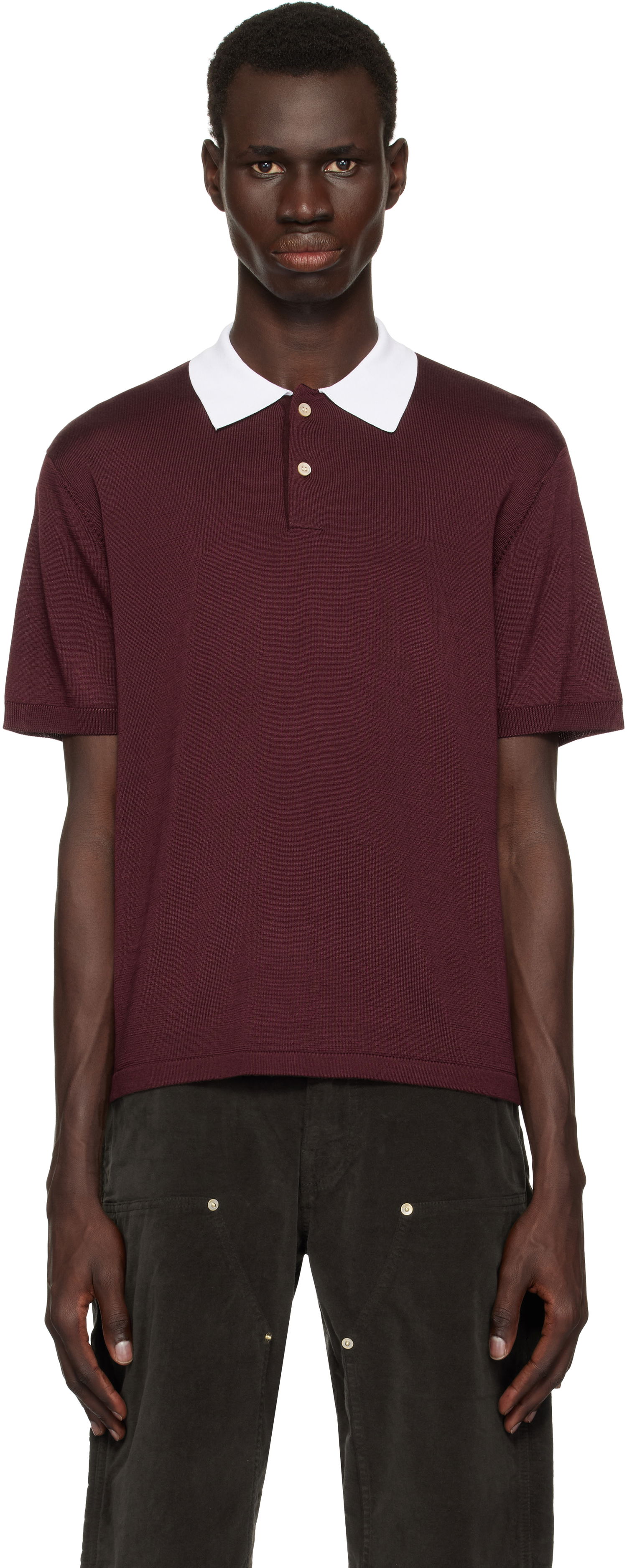 Polo skjorte Wales Bonner Wales Bonner Sun Polo Bourgogne | US25KN20-KN01-350 RAYON / MERINO, 0
