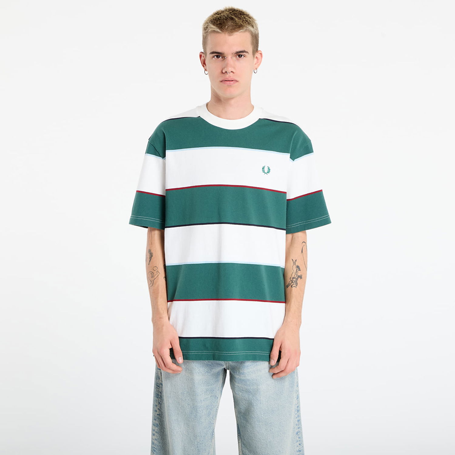 T-shirt Fred Perry Fred Perry Striped Relaxed T-Shirt Grøn | M1749 129, 0