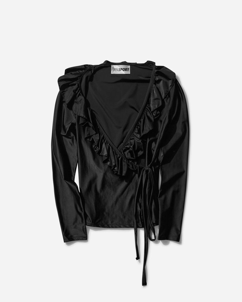 Skjorte OpéraSPORT Daphne Ruffle Wrap Top Sort | SS25-A45 BLK