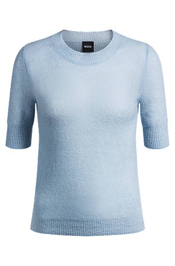 Sweater BOSS BOSS Textured Knit Sweater with Cropped Sleeves Blå | 50530718, 0