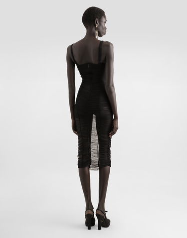 Kjole Dolce & Gabbana Dolce & Gabbana Draped Tulle Calf-Length Dress Sort | F6TNKTFUUBNN0000, 2