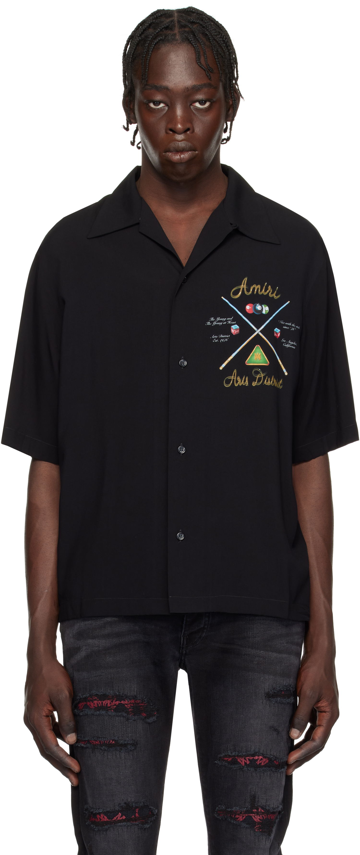 Skjorte AMIRI '' Pool Cue Bowling Shirt Sort | AMSTCA1078, 0