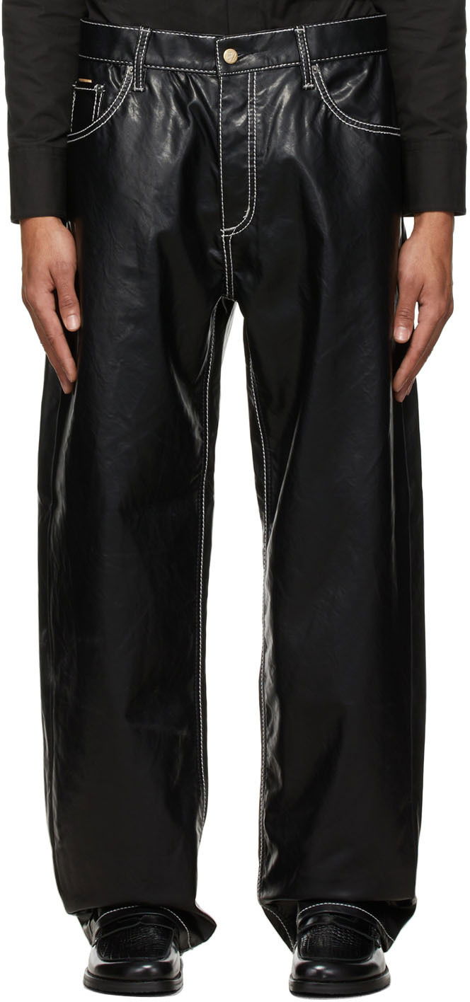 Bukser Eytys Benz Wide-Leg Vegan Leather Contrast Stitch Trousers Sort | BVLB, 0