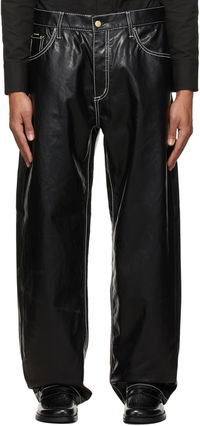 Benz Wide-Leg Vegan Leather Contrast Stitch Trousers