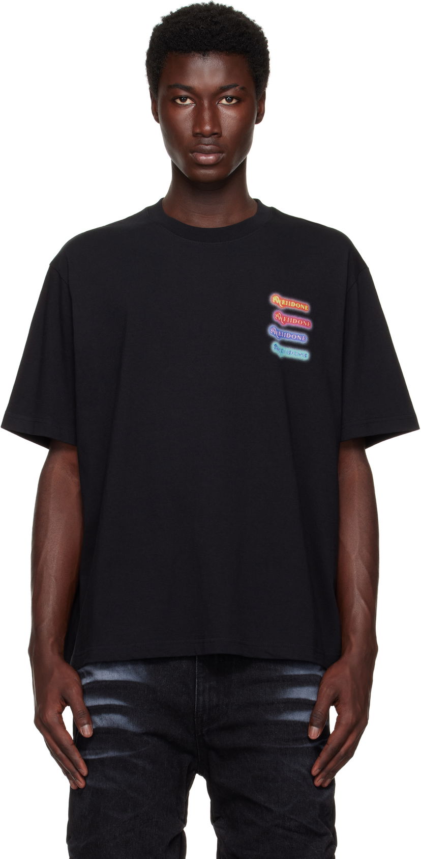 T-shirt We11done We11done Neon Logo Short Sleeved T-Shirt Sort | WD-TT2-25-752-U-BK