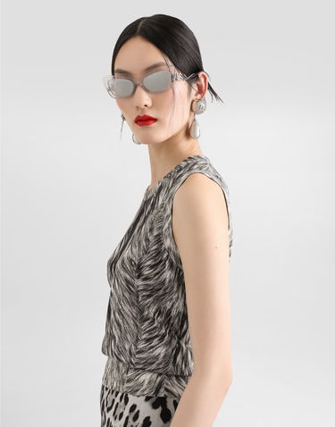 Tanktop Dolce & Gabbana Dolce & Gabbana Silk Tank Top with Fur Print Grå | FXT04TJAHLAHI3VQ, 3