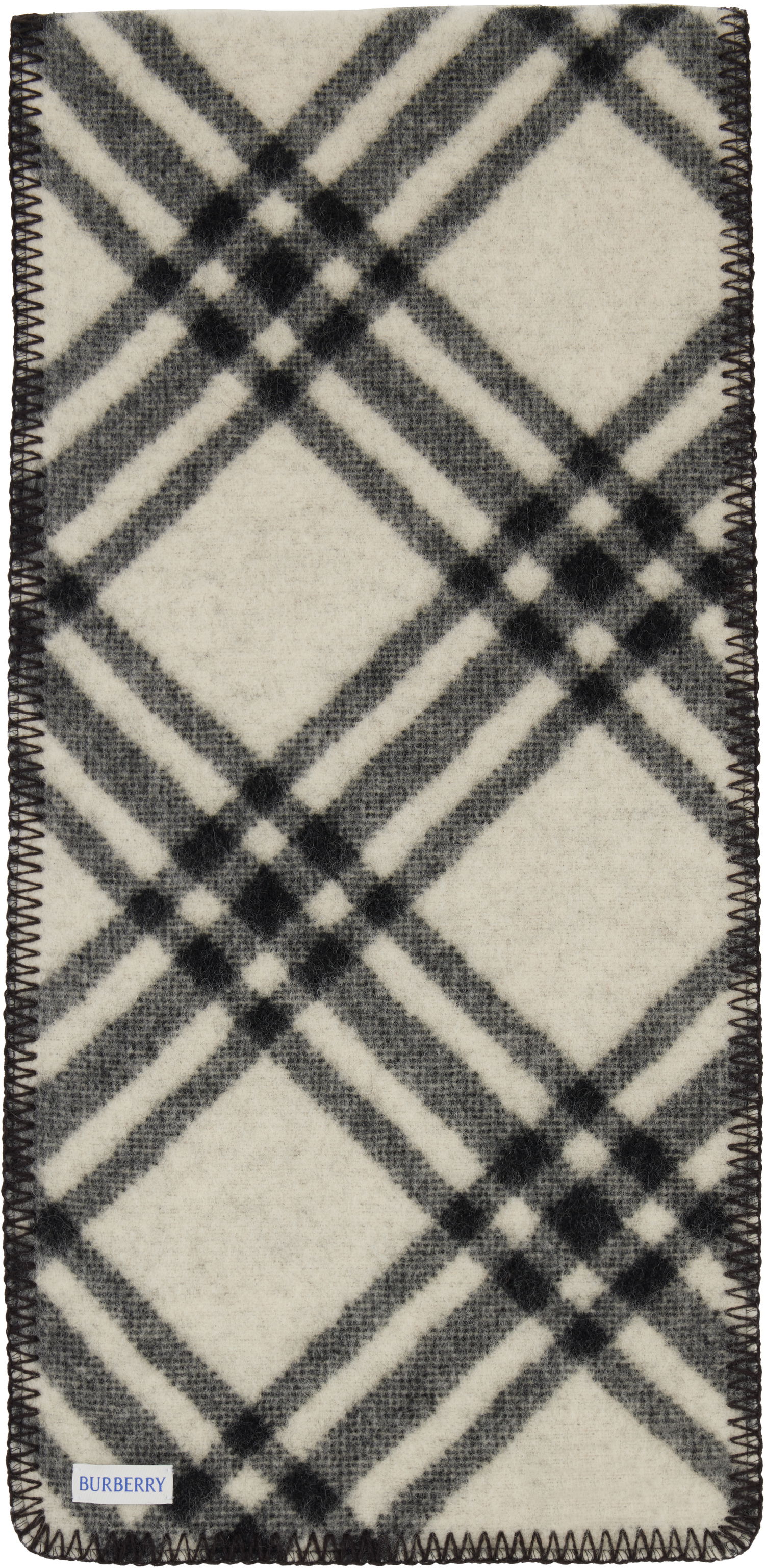 Tørklæde Burberry Burberry Tri Bar Check Wool Scarf Sort | 8114301, 1