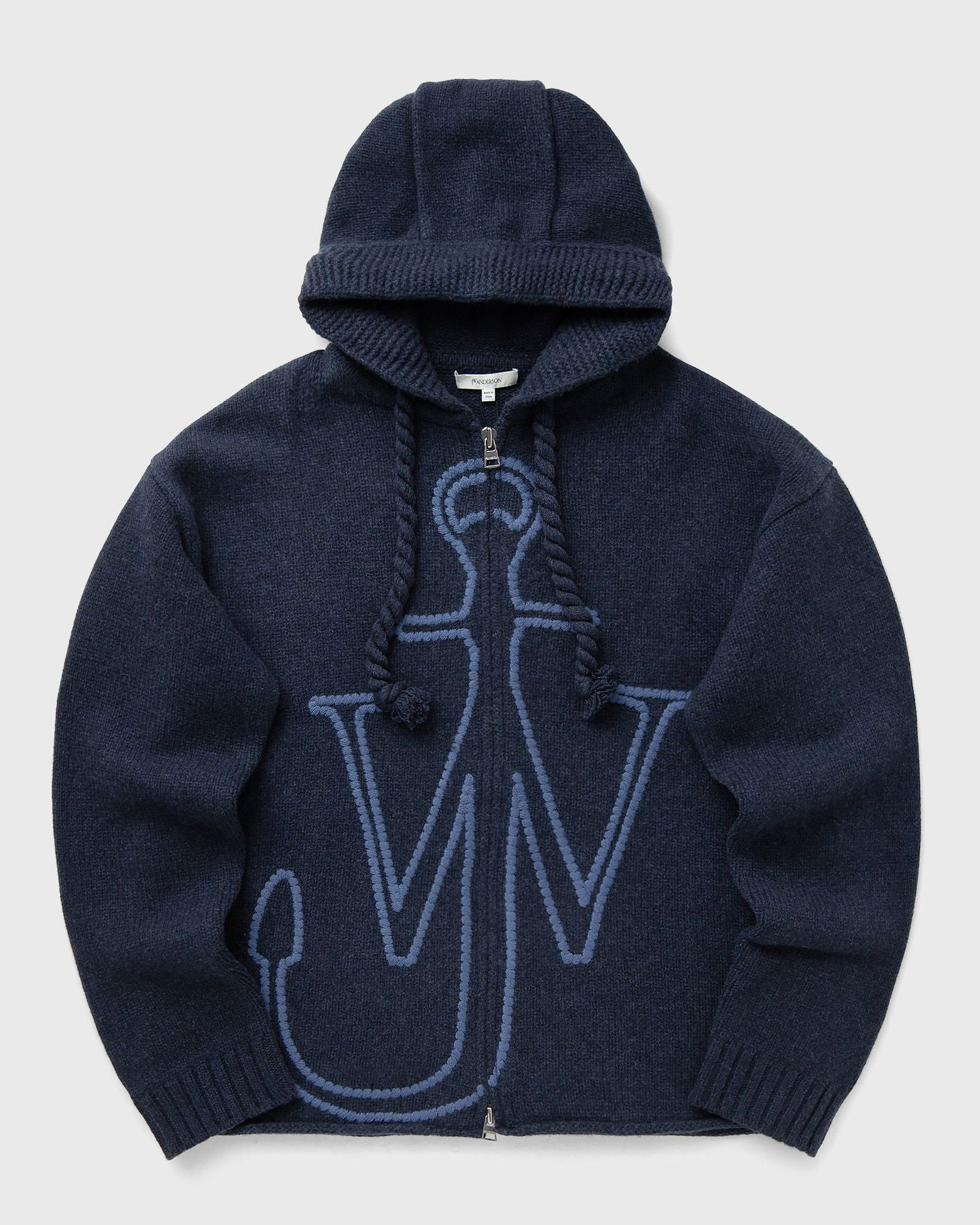 Sweatshirt JW Anderson JW Anderson Anchor Embroidery Knitted Zip Hoodie Mørkeblå | KW1429-YN0412-768, 1