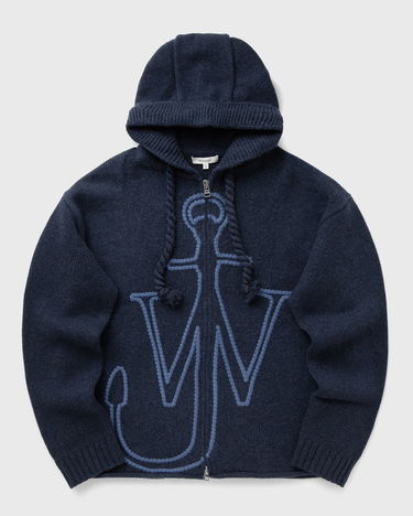 Sweatshirt JW Anderson JW Anderson Anchor Embroidery Knitted Zip Hoodie Mørkeblå | KW1429-YN0412-768, 1