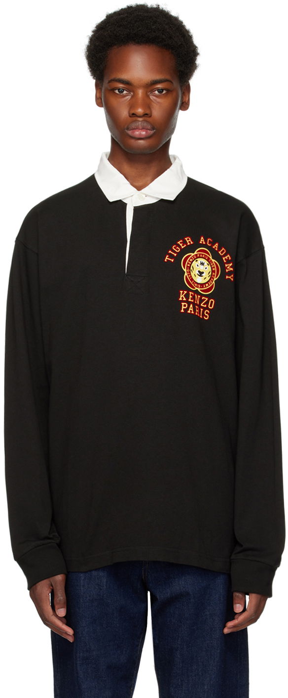 Polo skjorte KENZO Paris 'Tiger Academy' Long Sleeve Polo Sort | FD65PO5294SI, 0