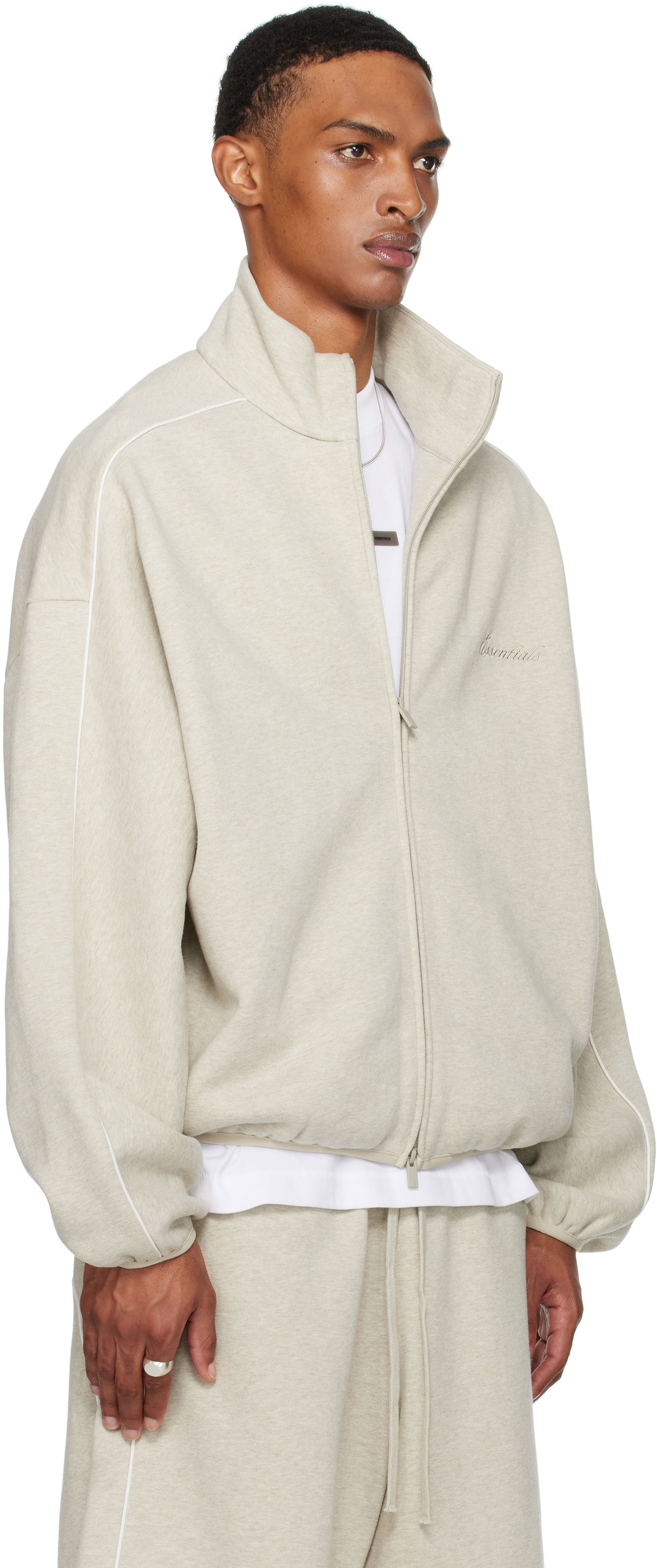 Jakke Fear of God ESSENTIALS Modern Fit Fleece Track Jacket Beige | 202SP256892F, 1
