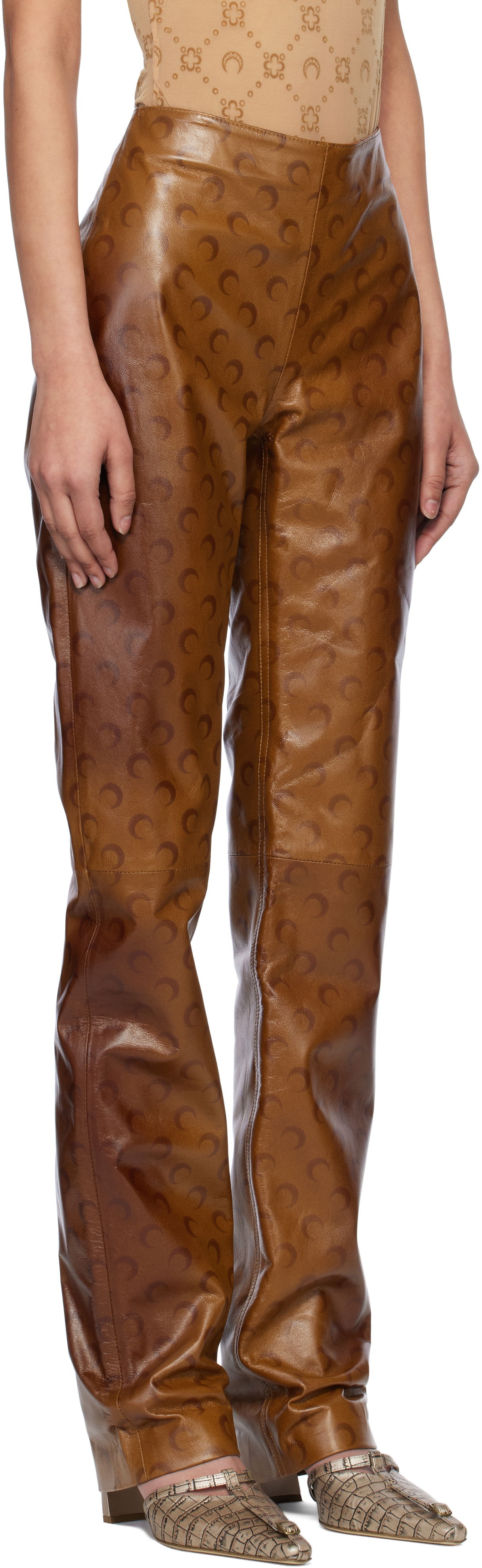 Bukser Marine Serre Marine Serre Moon Airbrushed Leather Pants Brun | WPA153A CLEA0050, 1