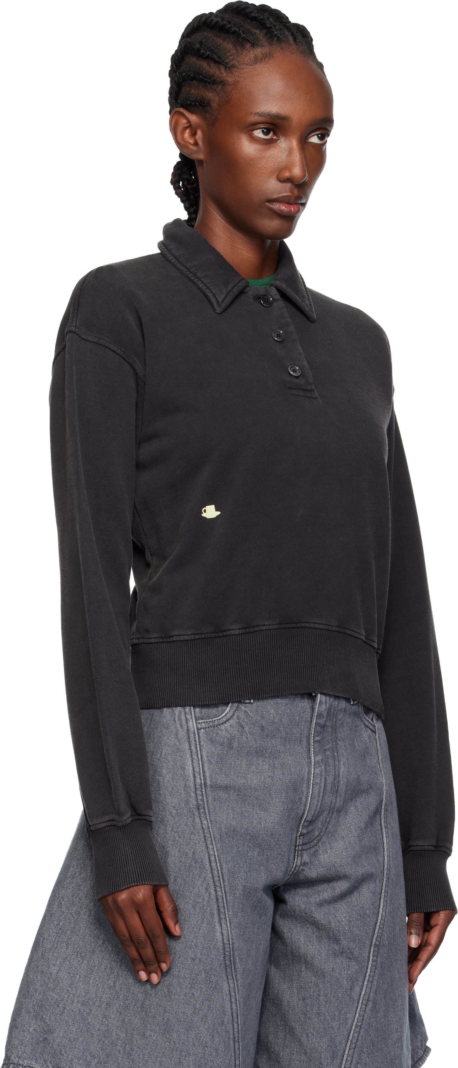 Sweatshirt JW Anderson JW Anderson Embroidered-Logo Long-Sleeve Polo Sweatshirt Sort | JW0243-PG1843, 1