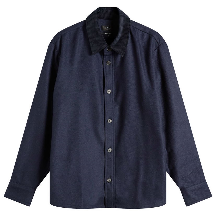 Skjorte A.P.C. Bernado Wool Overshirt, Size Small Mørkeblå | WVBCV-H32030-PIA
