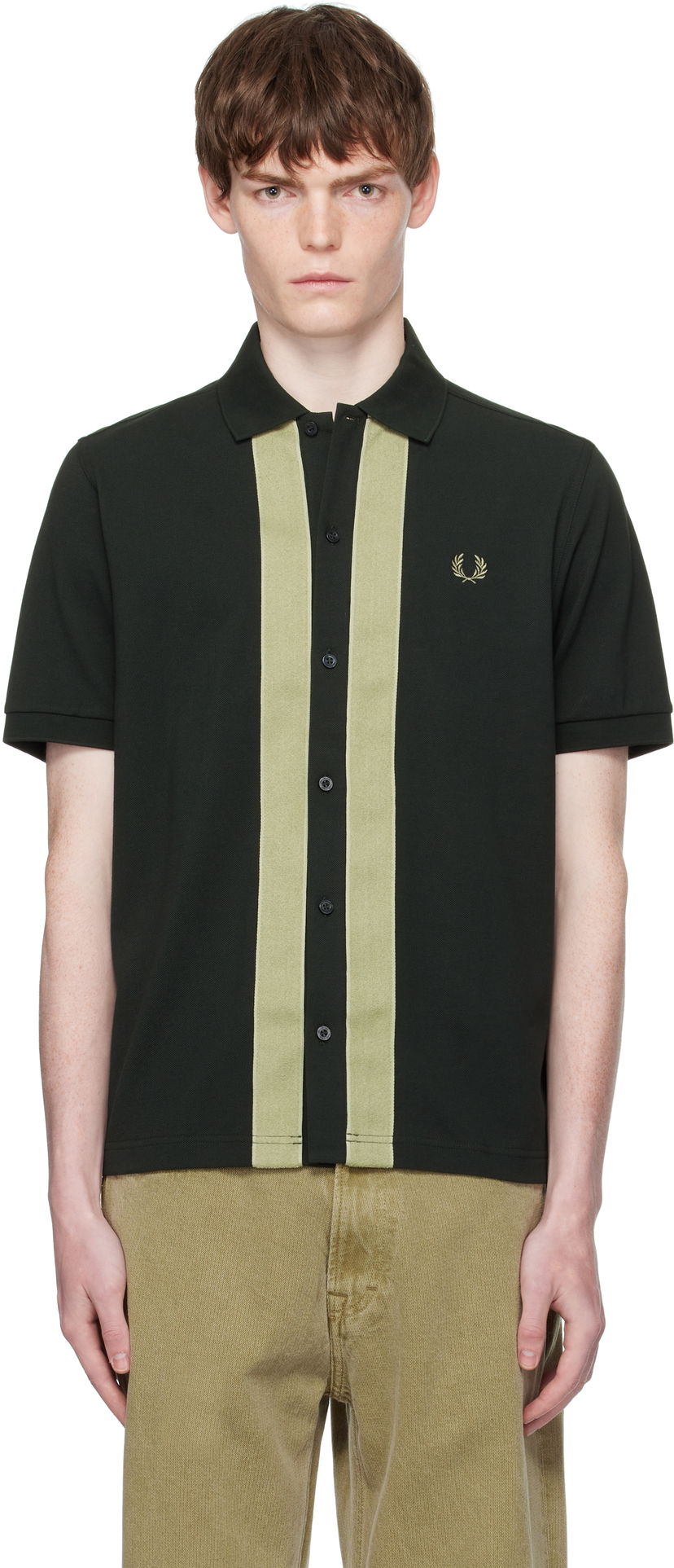 Polo skjorte Fred Perry Fred Perry Chenille Tape Button Through Polo Grøn | M9907