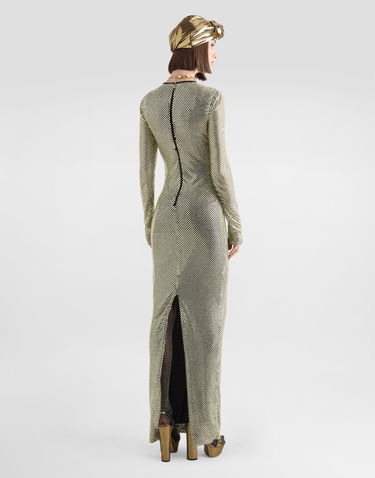 Kjole Dolce & Gabbana Long Crystal Mesh Dress Metalisk | F6TJLZFLSK3S0997, 2