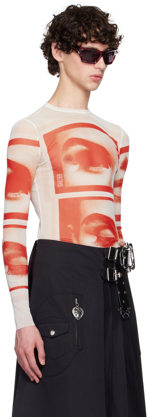 T-shirt Jean Paul Gaultier Jean Paul Gaultier 'The Eyes And Lips' Mesh Long Sleeve T-Shirt Hvid | 24/30-F-TO209-T553-013014, 1
