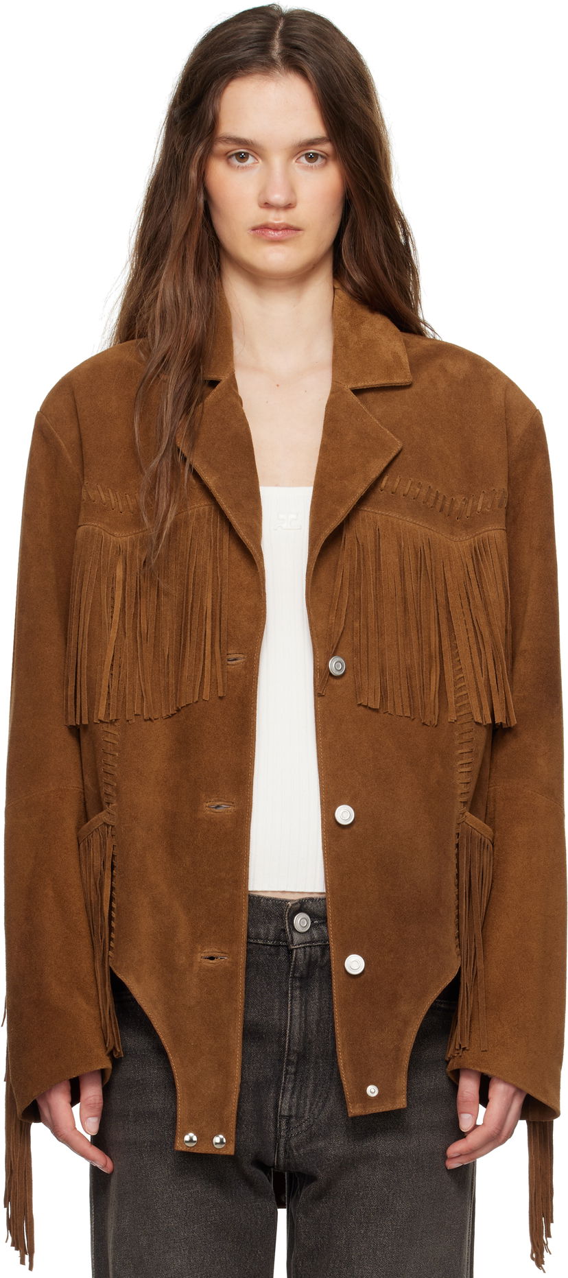 Jakke Coperni Coperni Fringed Suede Jacket Brun | COPOW37F6036