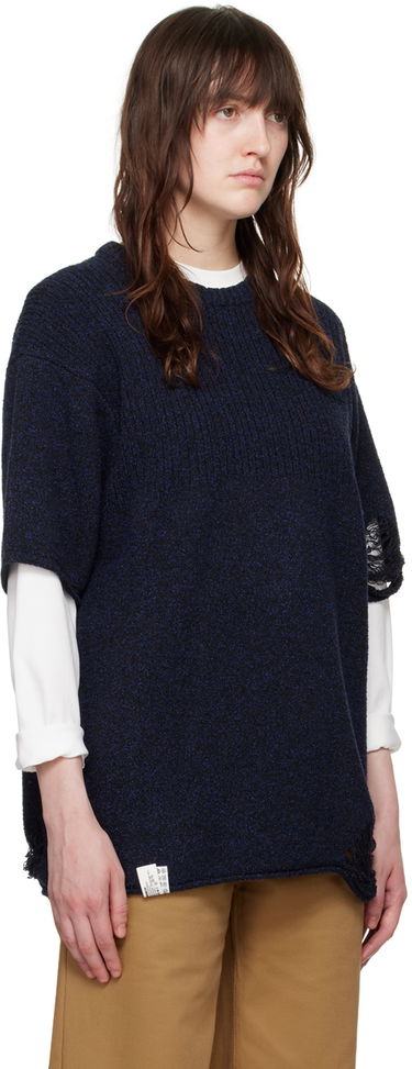 Jersey ADER ERROR Distressed Knit T-Shirt Mørkeblå | BN01SSKT0501BK, 4