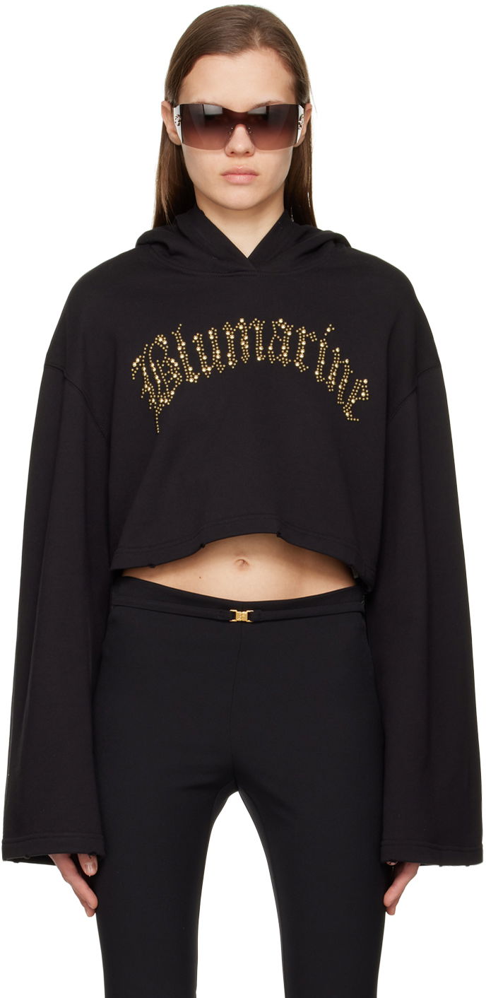 Sweatshirt Blumarine Blumarine Cropped Embellished Hoodie Sort | P322F017A, 0