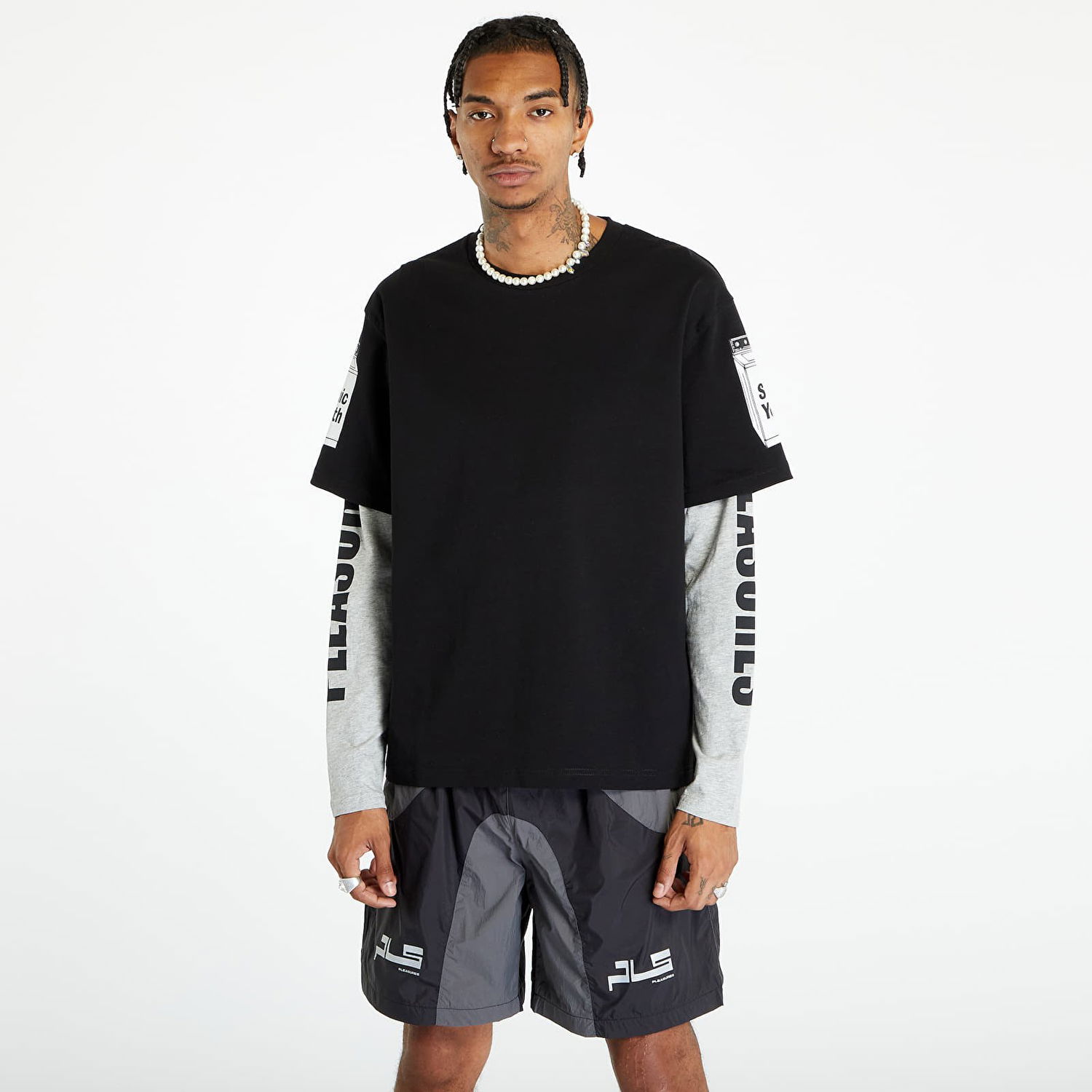 T-shirt Pleasures Becuz Layered Long Sleeve Sort | P23SY008 BLACK/GREY, 0
