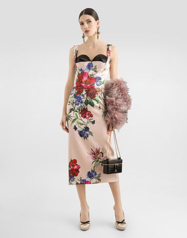 Kjole Dolce & Gabbana Dolce & Gabbana Satin Sheath Midi Dress with Floral Print Lyserød | F6TTYTFSIB5H25PR, 1