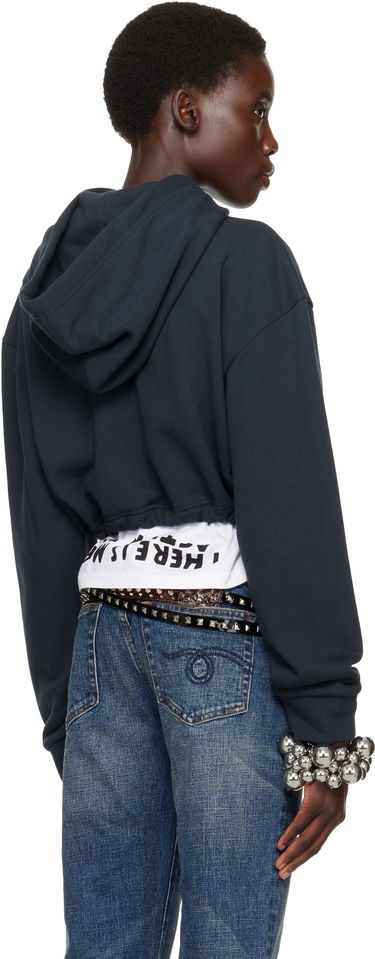 Sweatshirt Comme des Garçons Comme des Garçons Girl Cotton Back Pile Cropped Hoodie Mørkeblå | NO-T016-051-1, 2